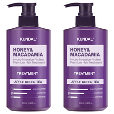 KUNDAL 昆黛爾 蜂蜜澳洲堅果保濕護髮乳 蘋果綠茶香, 500ml, 2瓶