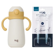 마더케이 허그 스테인리스 빨대컵 + 빨대 리필 2p, 350ml, 1세트, 머스터드