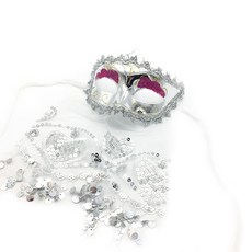 PARTY COSTUME 威尼斯面紗面具, 6 銀色(ROMK74106)