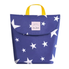 Coritale 攜帶式加大防水雙拉鍊尿布袋 雙層萬用 針織棉布+防水TPU, 上長24 x 下長18 x 寬8 x 高24cm, 藍底白星