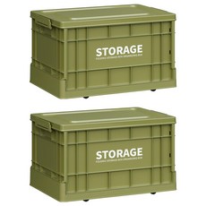 FAmILyLIFE 生活 工業風附輪可疊加折疊收納箱 22L, 2個, 橄欖綠