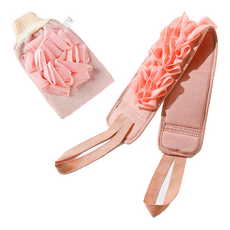 巴科傑 沐浴巾 + 搓背去角質手套組, 1套, 粉紅色, 1套