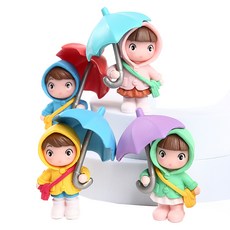 미니 우산 소녀 피규어 4종 세트, 노랑 + 초록 + 파랑 + 핑크