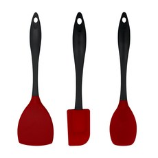 youhouse 矽膠廚具3件組, 大號鍋鏟 + 炒匙 + 刮刀A, 紅色, 1套