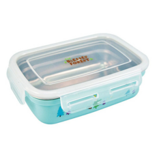 DOUBLEBEAR 台灣晉億 祝福森林 不鏽鋼密封無毒方型餐盒310cc, 藍色, 1個