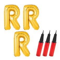 PartyPang 字母銀箔氣球 大 R + 手動打氣筒, 氣球(金色), 打氣筒(隨機出貨), 3套