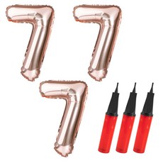 PARTY PANG 數字鋁箔氣球 大 7 + 手動打氣筒, 氣球(玫瑰金), 打氣筒(隨機出貨), 3套