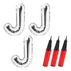 PartyPang 字母鋁箔氣球 大 J + 手動打氣筒, 氣球(銀色), 打氣筒(隨機出貨), 3套