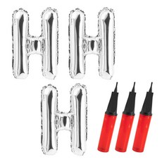 PartyPang 字母銀箔氣球 大 H + 手動打氣筒, 氣球(銀色), 打氣筒(隨機出貨), 3套