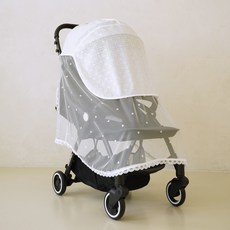 baby sopoong 嬰兒推車蕾絲遮陽防蚊罩, 泰迪熊款 白色, 1個