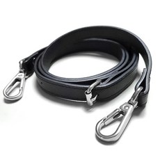 皮革斜跨背帶 120cm, 黑色（皮錶帶）+銀色