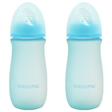 cocome 防爆感溫晶鑽寬口玻璃奶瓶 實用組, 藍色, 260ml, 2個