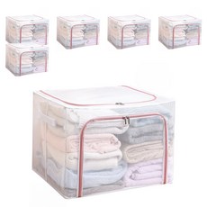 樂邦 雙開口PVC鋼架衣服收納箱/棉被收納 拉鍊大容量可疊加100L, 60 x 42 x 40cm, 藕粉色, 6個