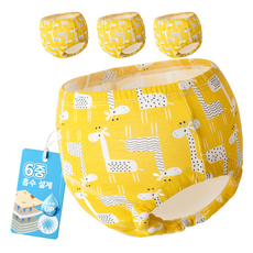 AttiRabbit 嬰幼兒純棉6層如廁訓練褲, 4個, 黃色長頸鹿