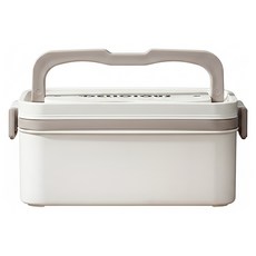 Cooksy 可微波加熱單層保溫飯盒/不銹鋼便當盒 附餐具組 19 x 9 x 9cm, 米白色, 1個