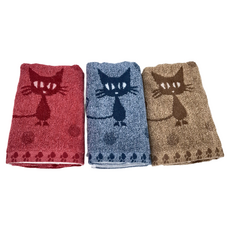 星紅織品 黑色小貓純棉毛巾組, 藍色 + 紅色 + 咖啡色, 1組