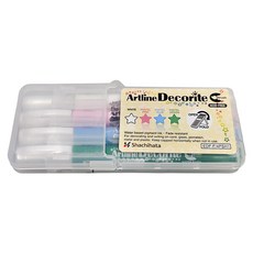 Shachihata 寫吉達 Artline Decorite 毛刷型螢光水板筆套裝 可用於卡片、玻璃、瓷器、金屬和塑料, 4支, 粉彩