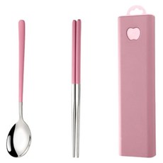 Mymin 簡潔不鏽鋼餐具組, 湯匙 + 筷子 + 餐具盒, 粉紅色