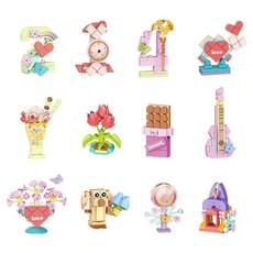 Aiccle 恐龍迷你公仔相容積木 12件組 情人節, 1套, 混合顏色