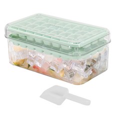 Kiboli冰塊製冰盒 30格 2個+收納盒+挖勺, 粉彩綠(製冰盒), 1套