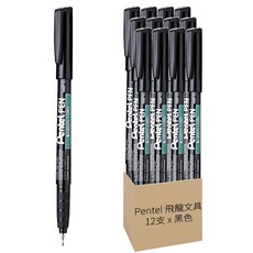 Pentel 飛龍文具 極細環保油性筆 NMF50 A, 黑色, 12支