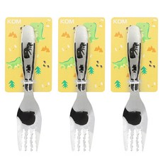 KOM 316不鏽鋼兒童叉, 恐龍 銀色, 13.3 x 2.7cm, 3個