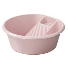 一體成型加厚多功能洗衣板水盆 大圓款, PP材質, 48x48x14公分, 防滑穩固, 加大容量, 粉色, 1個