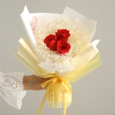 BeautifulDecoSense 永生玫瑰花束+LED燈+手提袋, 紅色(花束)