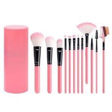 Beautiful life 化妝刷具十二件組+圓形收納桶, 粉色, 1組