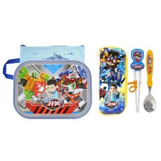 LE BARN 衝鋒戰士附蓋餐盤餐具組+收納袋, 混色, 學習筷+湯匙+餐具盒+餐具袋+便當盒
