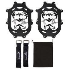 Elmountain 登山用鏈式冰爪 2入 + 收納袋 + 綁帶 2入組, 黑色(冰爪)