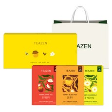티젠 꿀차 삼각티백 3종 선물세트 + 쇼핑백, 1세트, 홍차 30g + 애플티 30g + 캐모마일 22.5g