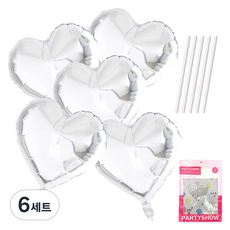 파티쇼 하트 은박 풍선 45cm 5p + 빨대 5p 세트, 실버(풍선), 6세트