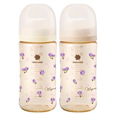 Yuhan Kimberly PPSU奶瓶 2入組, 玉蘭花款(奶油白+米色), 280ml, 1組