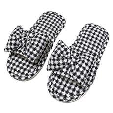 EVER HOUSE 簡約蝴蝶結格紋室內拖鞋, 1個, 黑色