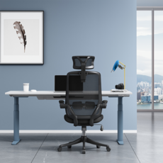 DEPE OCA6 翻轉扶手辦公椅, 透氣, 人體工學, 97~105 x 64 x 29cm, 黑框黑網