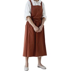 L L Living 抓皺洋裝式女士工坊畫室棉質長版圍裙, 棕色, 1個