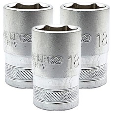 WORKPRO 短套筒 1/2" x 18mm WP274099, 3個