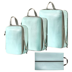 旅行手提袋 收納壓縮擴充空間 雙層擴展設計, 大(40 x 10 x 30cm) + 中(35 x 10 x 25cm) + 小(30 x 10 x 20cm) + 鞋袋(42 x 24cm), 韓國藍