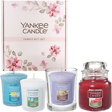 YANKee CANDLe 芳香蠟燭禮盒組 香氛杯狀蠟燭+柱狀香氛蠟燭3款+購物袋, 黑櫻桃/檸檬薰衣草/純淨棉花/巴哈馬微風, 混色