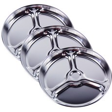 基本生活不鏽鋼3格圓形零食盤, 單色, 3片