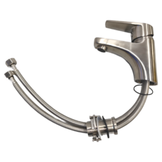 LEADER 麗達 304不鏽鋼單孔面盆冷熱水龍頭 附45cm進水管 LBE ST63 不鏽鋼原色 1220g, 1組