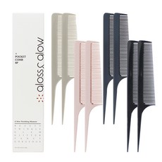 gloss&glow 口袋迷你尖尾梳 4款 X 2入組, 米色, 粉紅色, 灰色, 黑色, 1個