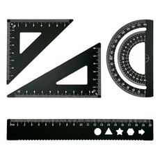 D&O 不鏽鋼三角尺 + 量角器 + 尺子套組, 1套, 黑色