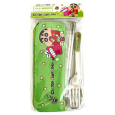 蠟筆小新 304不鏽鋼3件式餐具組, 筷子 + 叉子 + 湯匙 + 收納袋, 鱷魚, 1組