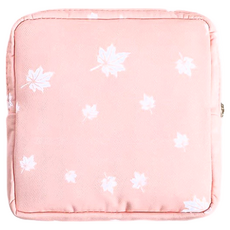 衛生棉收納包 Set 4, 超大容量方便攜帶, 雙層設計化妝包, 13 x 13 x 3cm, 粉底白葉