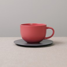 BOWLBOWL 韓國製 BowlBowl 家庭派對麥片拿鐵馬克杯 450ml + 杯盤組, 玫瑰粉(馬克杯), 炭灰色(杯盤), 1套