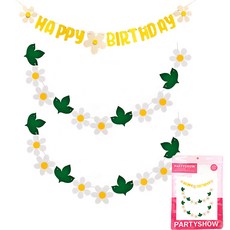 PARTYSHOW 花朵生日字樣花環+雛菊花環 2入, 1組, 黃色(生日快樂拉旗)