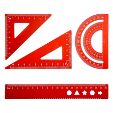 D&O 不鏽鋼三角尺 + 量角器 + 尺子套組, 1套, 紅色