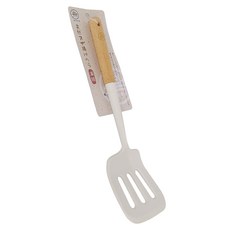 一鳥食器 櫸木矽膠料理漏鏟，食品級矽膠，柔軟不傷鍋，清潔容易, 白杏色, 1個